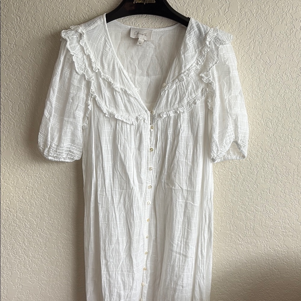 White Ruffled Button-Down Dress - image 1